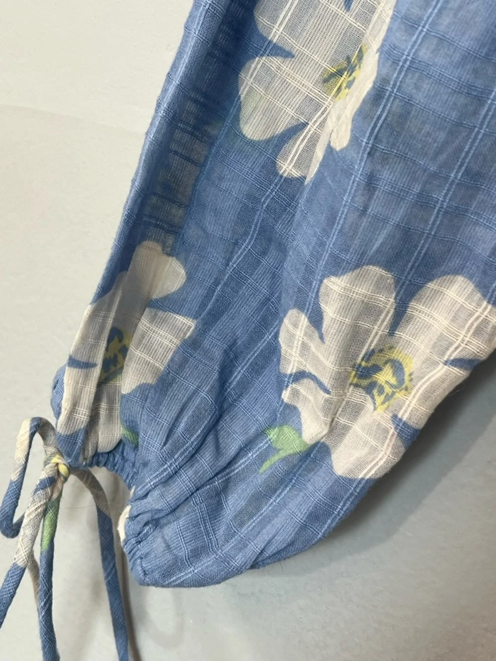 American Eagle Floral Cotton Corset Long Sleeve Crop Top Size S Blue Spring